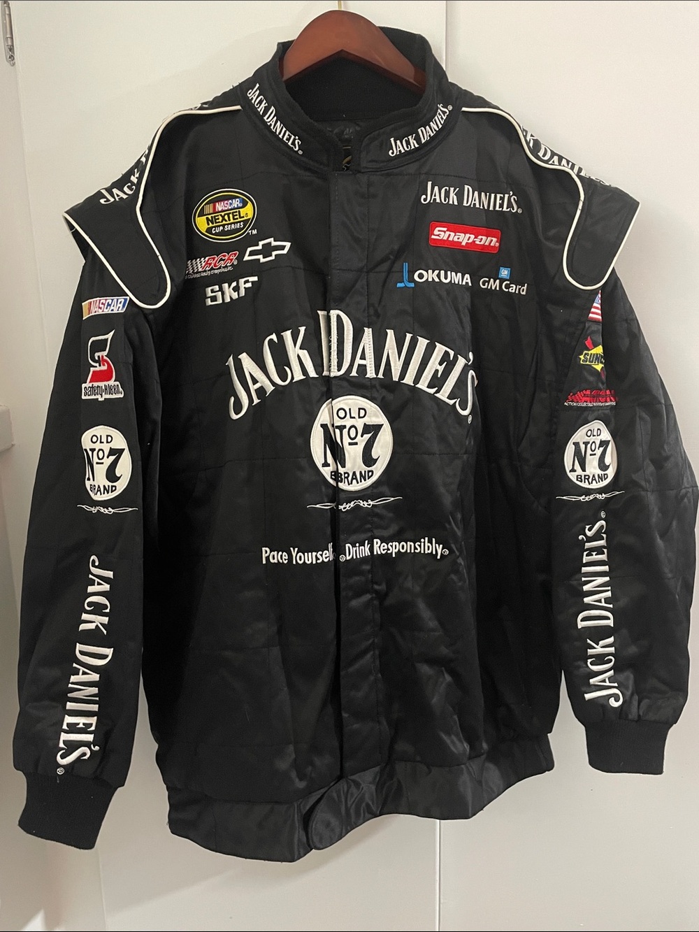Chase Authentics Black Jack Daniel's Racing Bomber Jacket with Patch Logos